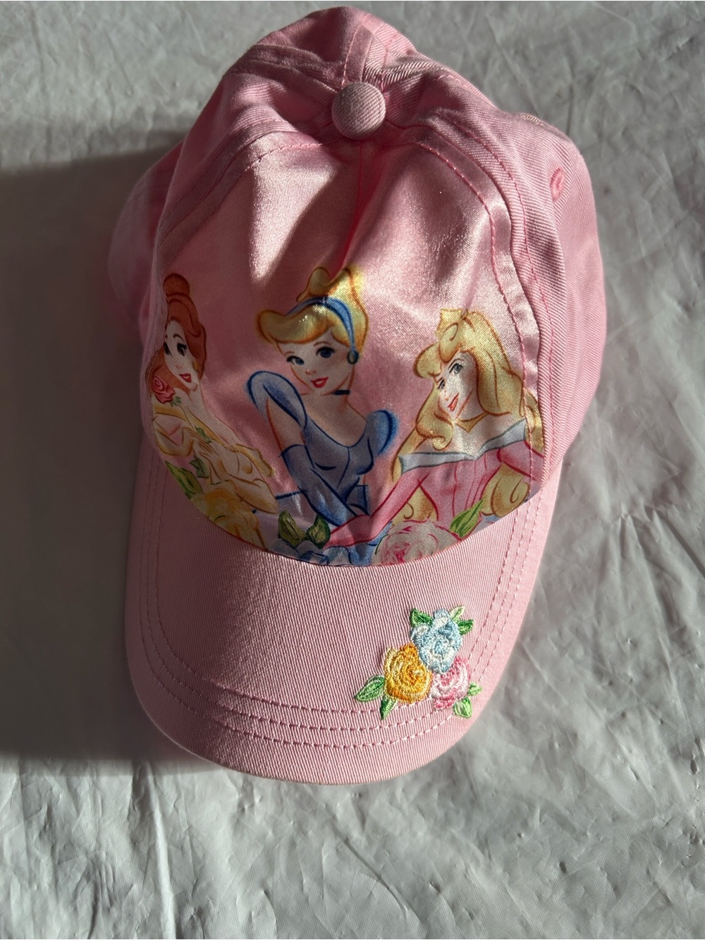 Disney Pink Girls Princess Baseball Cap with Embroidered Flowers